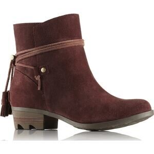 Sorel Farah Short Waterproof Ankle Boots Tasseled Tie Suede Heeled Redwood 8